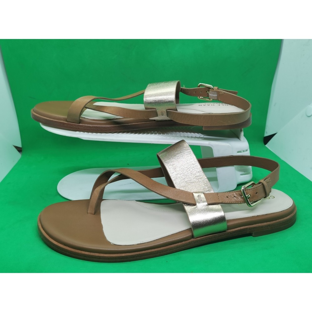 COLE HAAN Mandy Thong Flat Sandals Women's Size 9 B Soft Brown Gold.